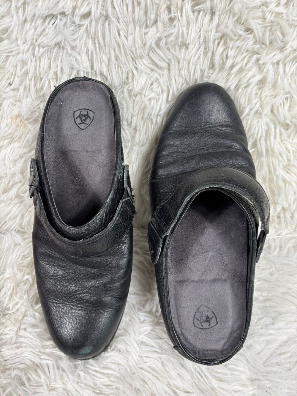 Ariat Leather Slip On Clogs Shoes Womens Size 7.5B Black Slip Resistant 10014265